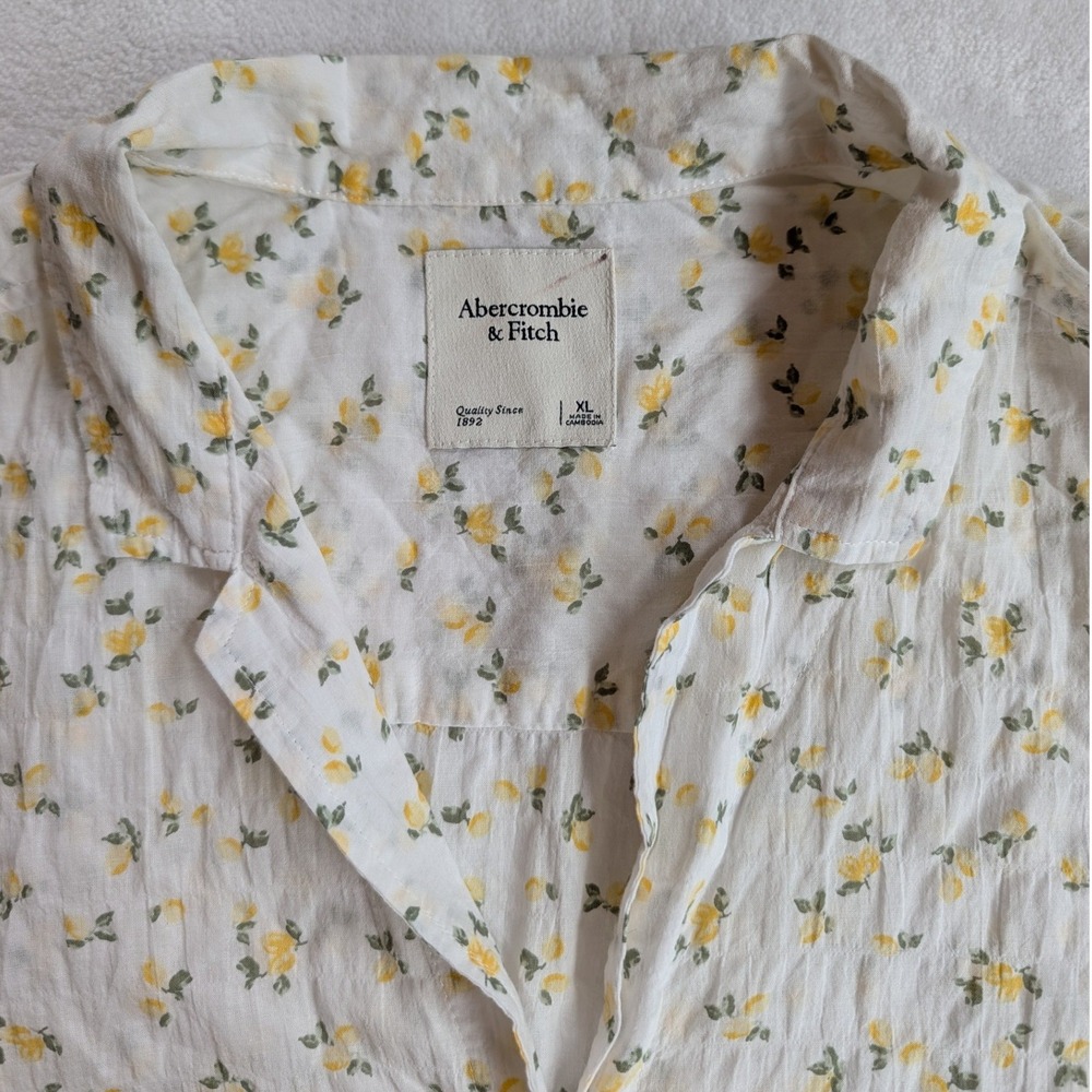 Abercrombie & Fitch Floral Cotton Gauze Short Sleeve Button Up Shirt XL